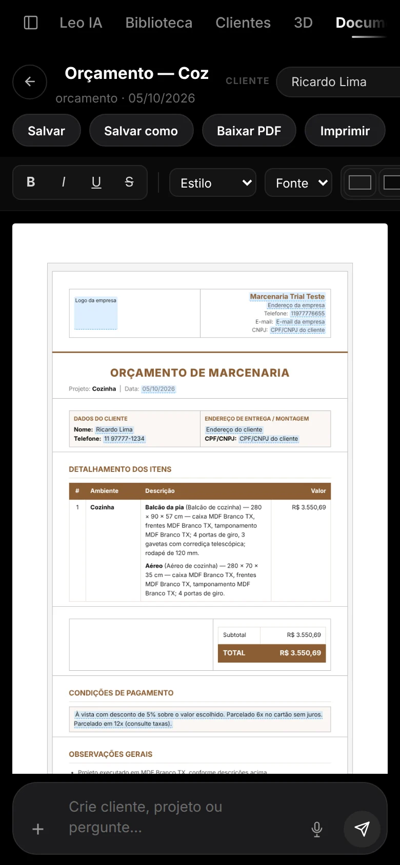 Orçamento no padrão da sua empresa