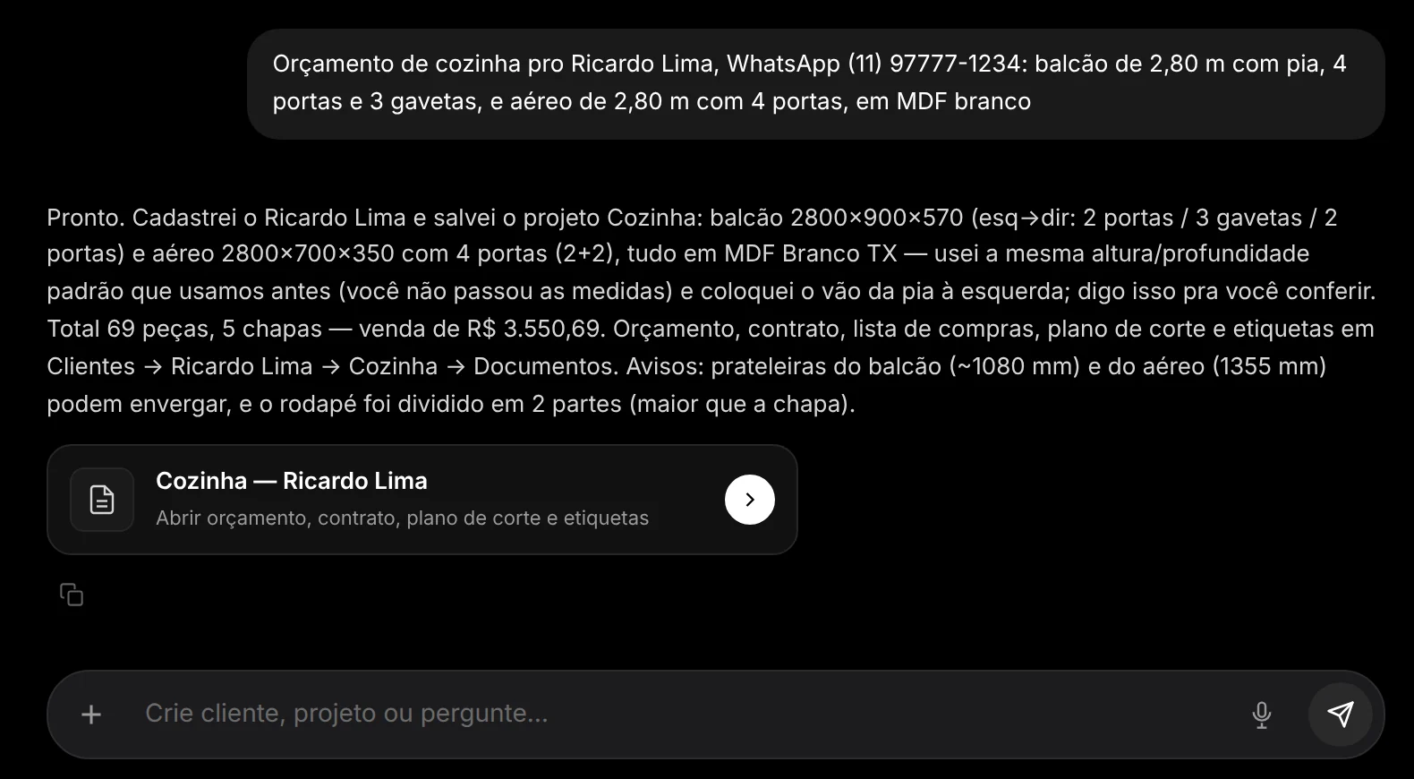 Conversa com o Leo: pedido de cozinha e orçamento pronto
