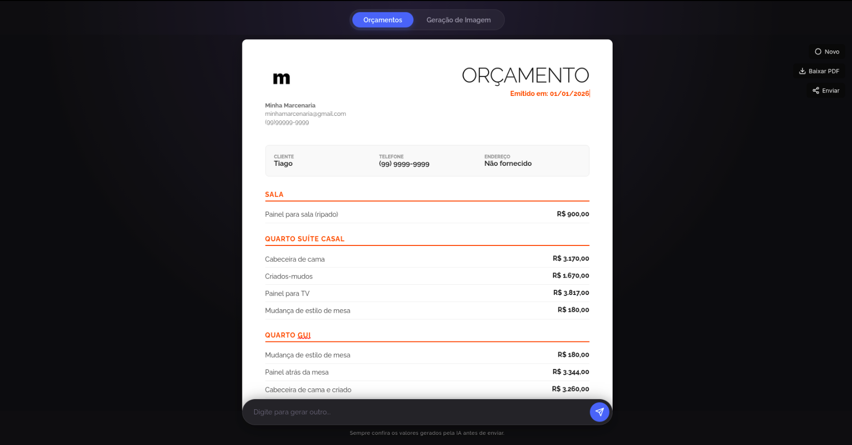 Orçamentos rápidos